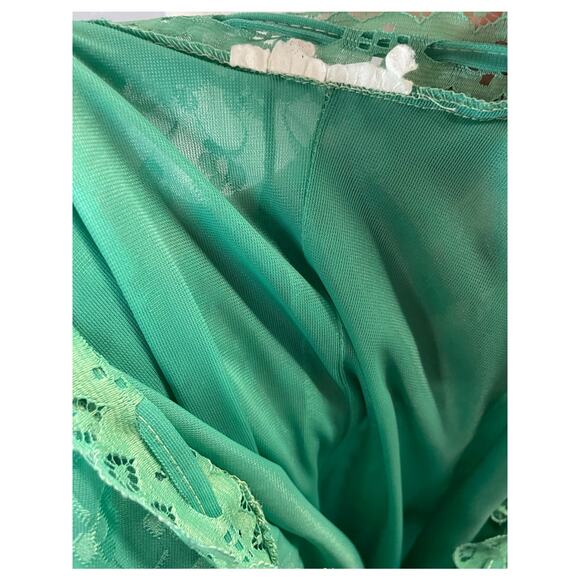 Vintage 1950s Green Nylon Chiffon Nightgown Floral Embroidered Semi Sheer Large - Picture 11 of 11